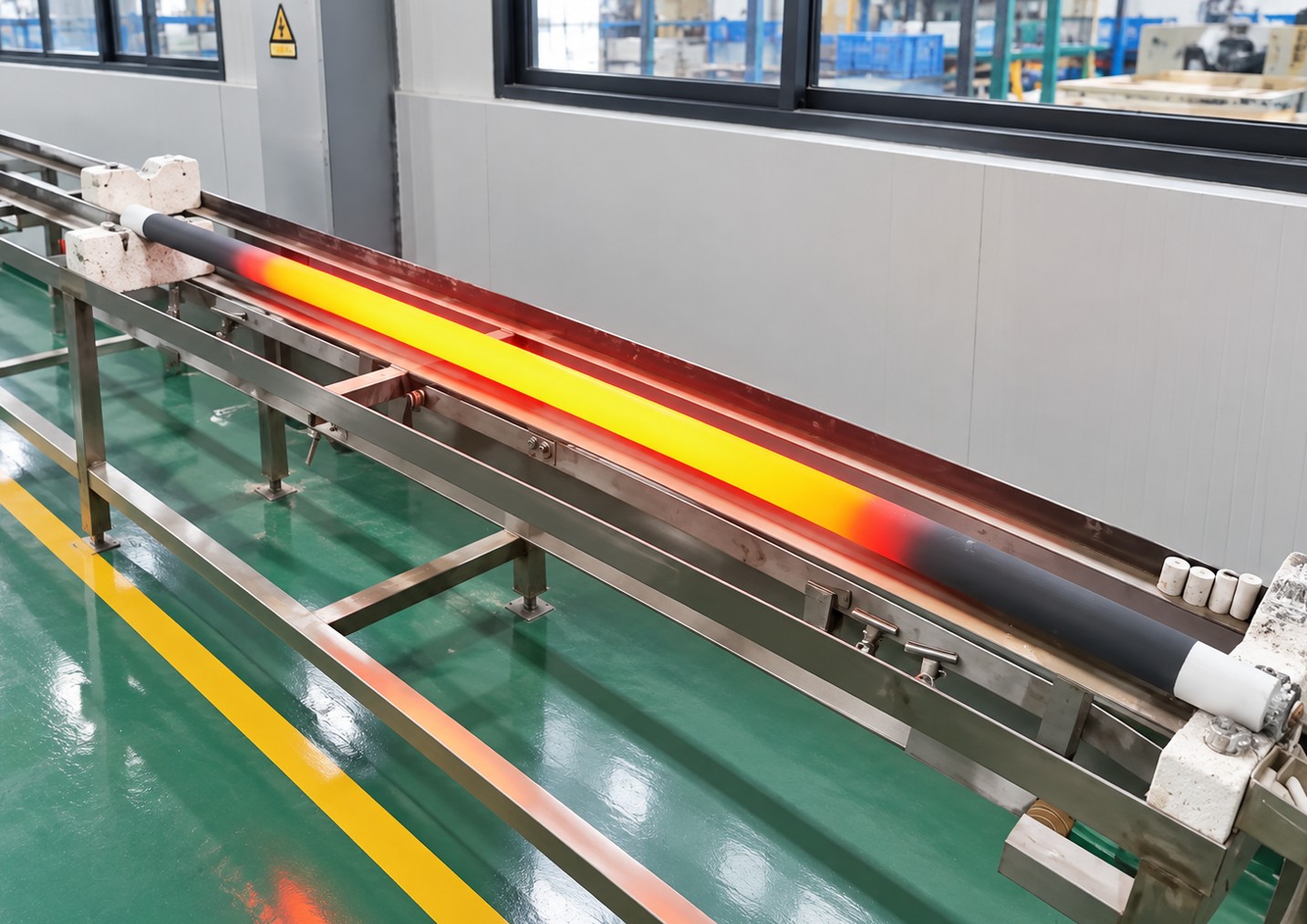 SiC silicon carbide heating element operating at high temperature in an industrial furnace